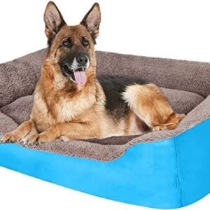 SITSNOOZE Warm Fleece Winter Beds Rectangle Shape Reversible Ultra Soft Ethnic Designer (Export Quality) Orthopedic Bed for Dog/Cat (Sky Blue & Brown-XLarge)