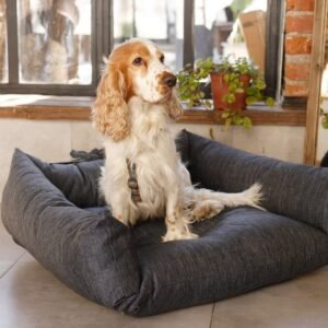 SITSNOOZE Handmade Luxury Dog Bed-Orthopedic-Premium Fiber-Washable-Removable - Non Slip,Dog Sofa-Chew Resistant Bolster Sofa Style Grey XLarge