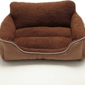 SITSNOOZE Bolster pet Dog Bed - Soft Plush Orthopedic Washable Dog Sofa with Waterproof Bottom for All Breeds Large Dogs & Cat Brown Small