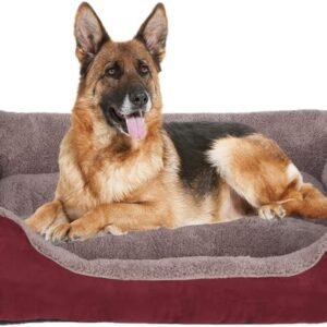 SITSNOOZE Warm Fleece Winter Beds Rectangle Shape Reversible Ultra Soft Ethnic Designer (Export Quality) Orthopedic Bed for Dog/Cat (Red & Brown-XLarge)