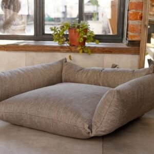 SITSNOOZE Handmade Luxury Dog Bed-Orthopedic-Premium Fiber-Washable-Removable - Non Slip,Dog Sofa-Chew Resistant Bolster Sofa Style Brown Small