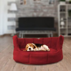 SITSNOOZE Round Shape Dog Bed, Summer Season Extra Soft Pet Bed for Dogs, Orthopaedic Designer Bed, Anti Slip and Water Resistant Bottom Color-Red, Size- Small