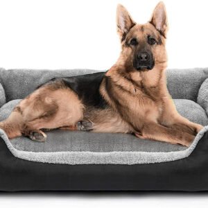SITSNOOZE Warm Fleece Winter Beds Rectangle Shape Reversible Ultra Soft Ethnic Designer (Export Quality) Orthopedic Bed for Dog/Cat (Grey & Black -XLarge)