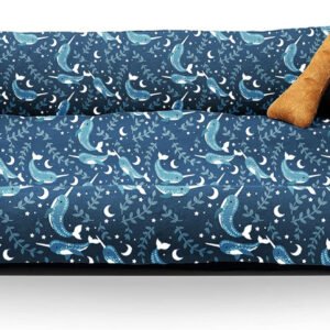 SITSNOOZE Plush Lounger Dog Bed and Cat Bed | Pet Bed for Dogs & Cats | Lounger Dog Bed Washable | Water Resistant Indoor and Outdoor Lounger Bed | Colour: Blue Printed |Size : XL
