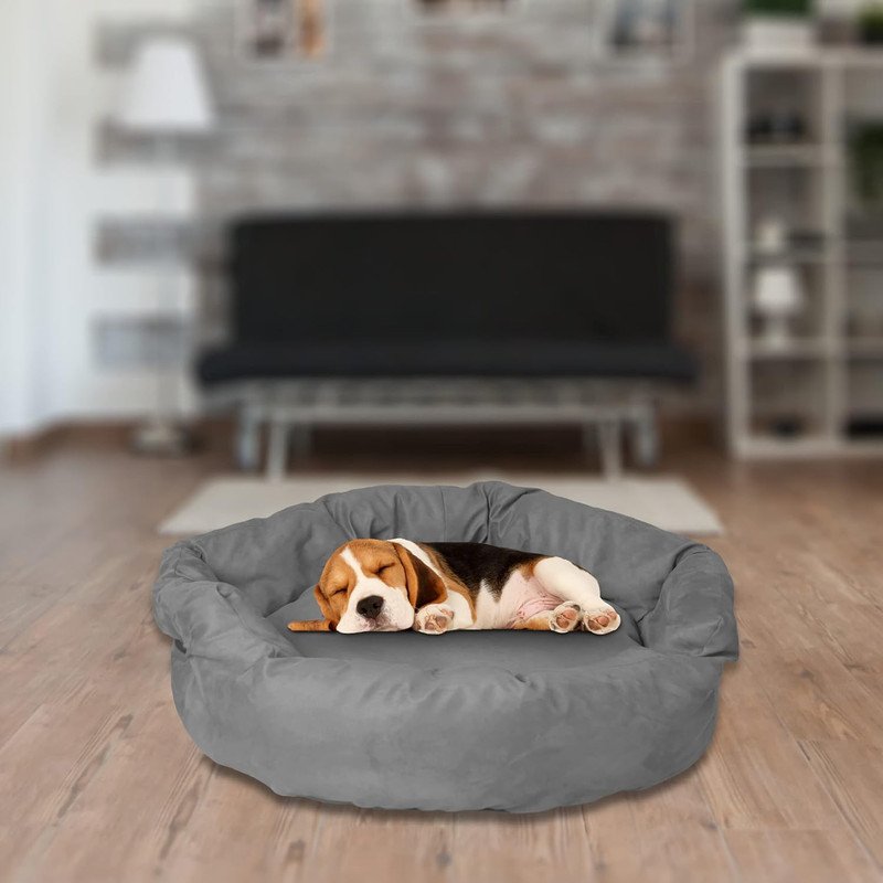 SITSNOOZE Round Shape Dog Bed, Summer Season Extra Soft Pet Bed for Dogs, Orthopaedic Designer Bed, Anti Slip and Water Resistant Bottom Color- Grey, Size- Small