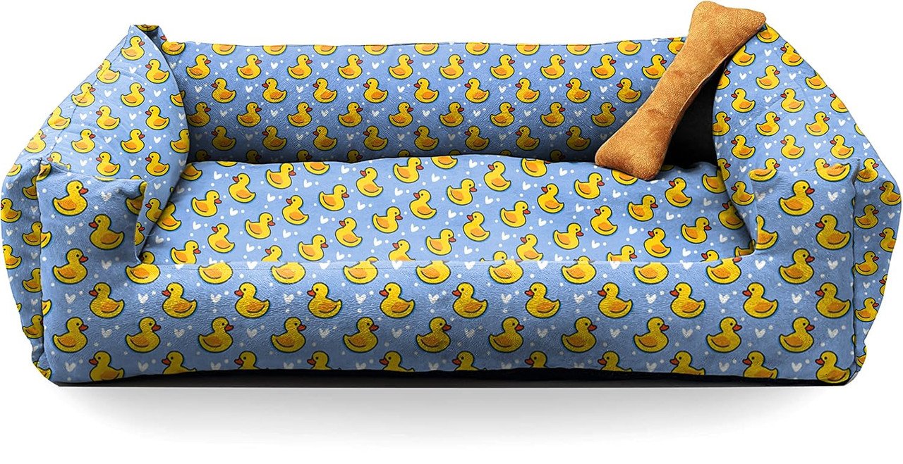 SITSNOOZE Rectangular Plush Lounger Dog and Cat Bed, Orthopedic Dog Bed for Sleeping, Water Resistant Indoor and Outdoor Pet Bed, Printed Washable Beds (Grey, S)