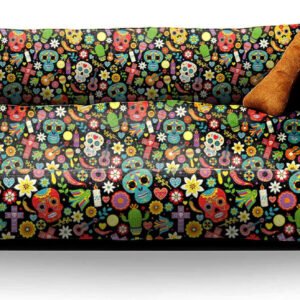 SITSNOOZE Plush Lounger Dog Bed and Cat Bed | Pet Bed for Dogs & Cats | Washable Dog Bed | Water Resistant Indoor and Outdoor Lounger Bed | Colour: Black Multicolored Print Size : XL