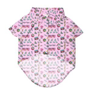 SITSNOOZE Pet’s Pink Zigzag Printed Summer Rayon Dog Shirt | Soft, Breathable Apparel for Large Dogs | Lightweight, Comfortable & Stylish Pet Wear | Skin-Friendly, Easy to Wash, Cute Printed Clothing | Perfect Summer Outfit for Pets