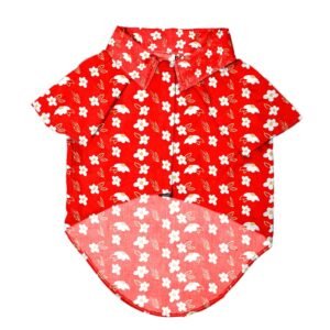 SITSNOOZE Pet’s Red Printed Summer Rayon Dog Shirt | Soft, Breathable Apparel for Large Dogs | Lightweight, Comfortable & Stylish Pet Wear | Skin-Friendly, Easy to Wash, Cute Printed Clothing | Perfect Outfit for Daily Walks and Outings