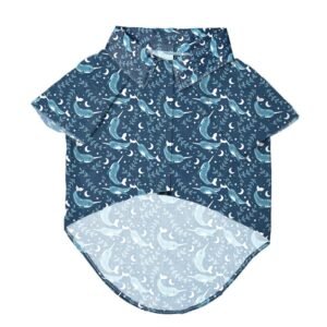 SITSNOOZE Pet’s Dark Blue Printed Rayon Dog Shirt | Soft, Breathable Summer Apparel for Large Dogs | Lightweight, Stylish & Comfortable Pet Wear | Skin-Friendly, Easy to Wash, Cute Printed Clothing | Perfect Outfit for Daily Walks and Outings